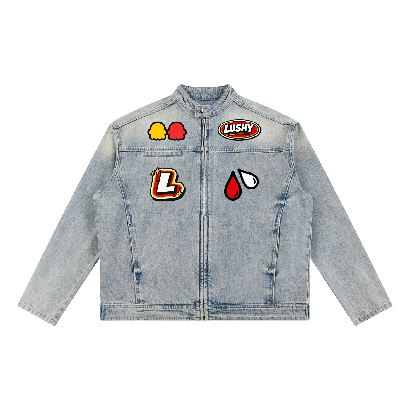 LUSHY BADGE PACK VINTAGE DENIM JACKET